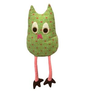 Pottery Barn Kids Plush Owl Dangly Leg Shelf Sitter 14" Green Corduroy Decor Toy